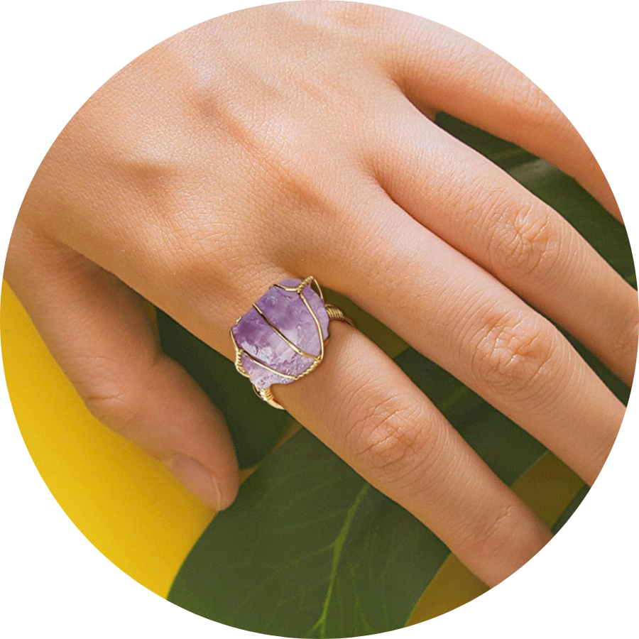 Amethyst Crystal Adjustable Ring