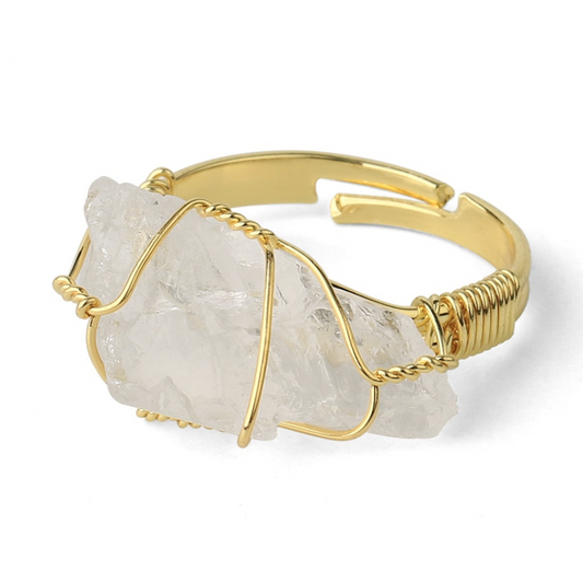 Clear Quartz Crystal Adjustable Ring