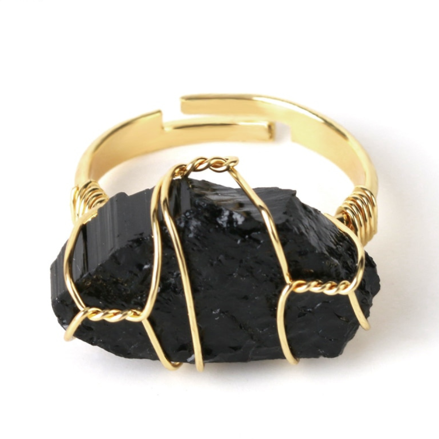 Black Obsidian Crystal Adjustable Ring