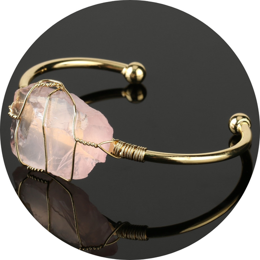 Rose Quartz Crystal Wire-Wrapped Cuff